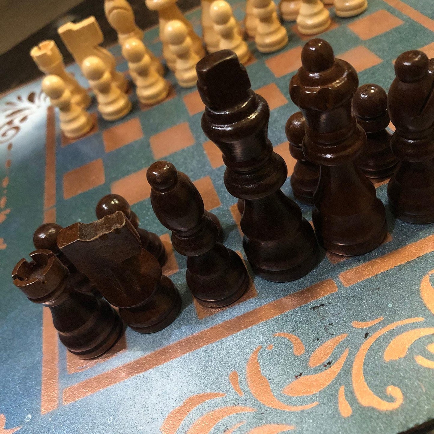 Chess Set - Emerald Green & Bronze