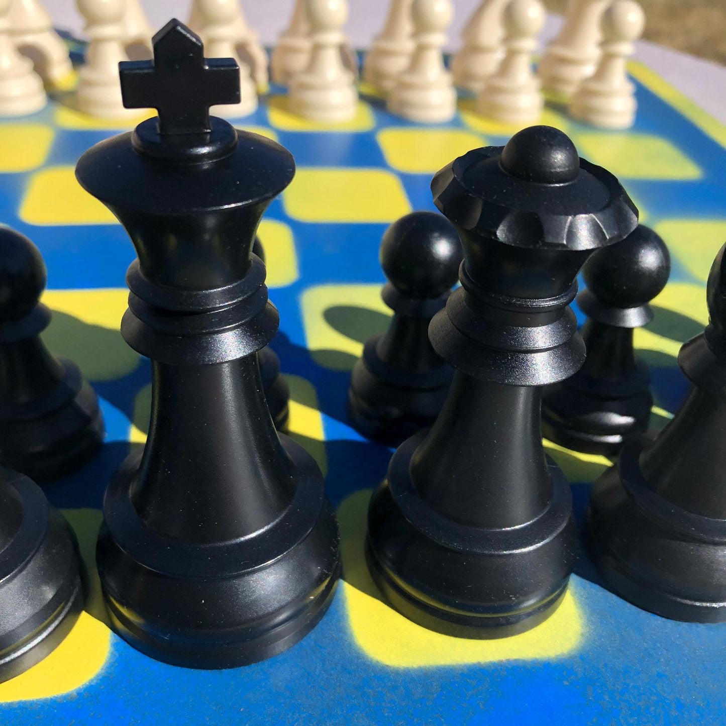 Large Chess Set - Blue & Yellow Pop