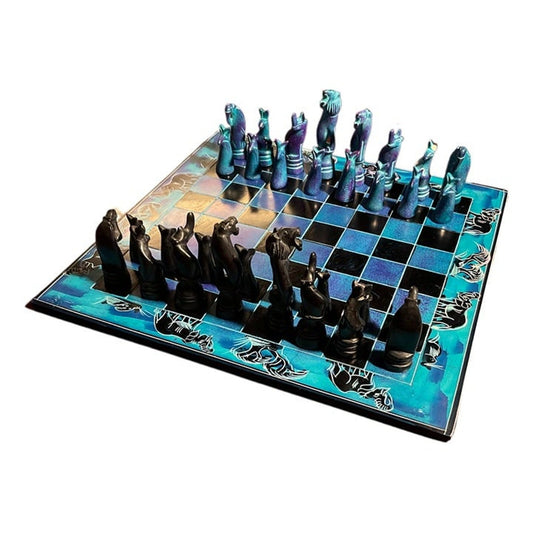 African Vintage Chess Set - Blue Royal Chess Board