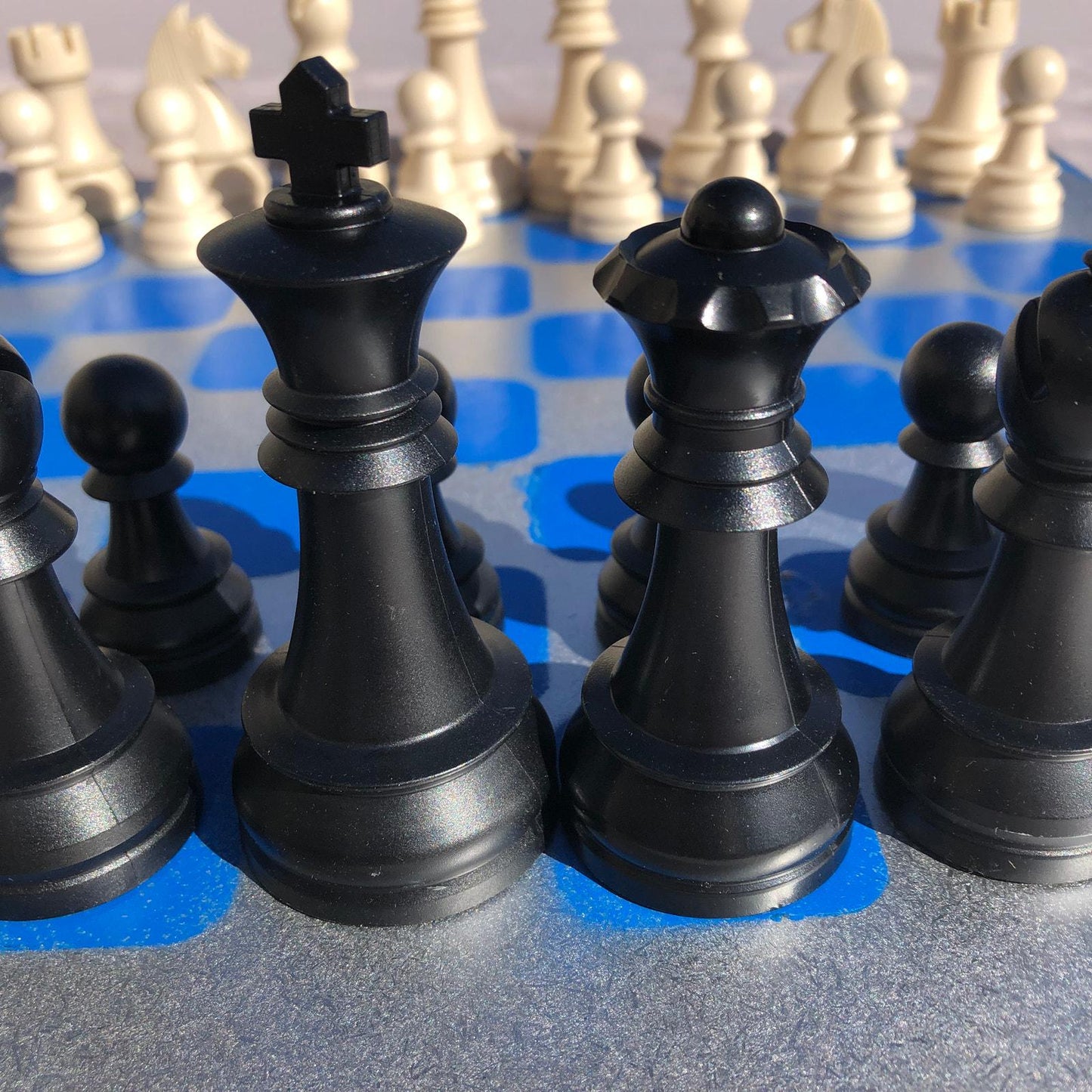 Large Chess Set - Chrome Blue