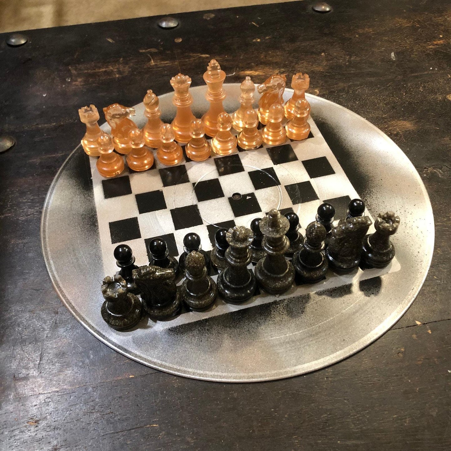 Vinyl Chess Set - Amber & Black (Resin Pieces)