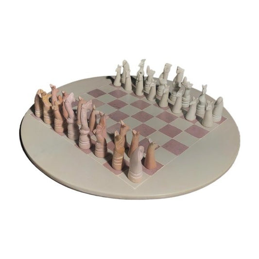 African Vintage Chess Set - Natural Soapstone Chess Board