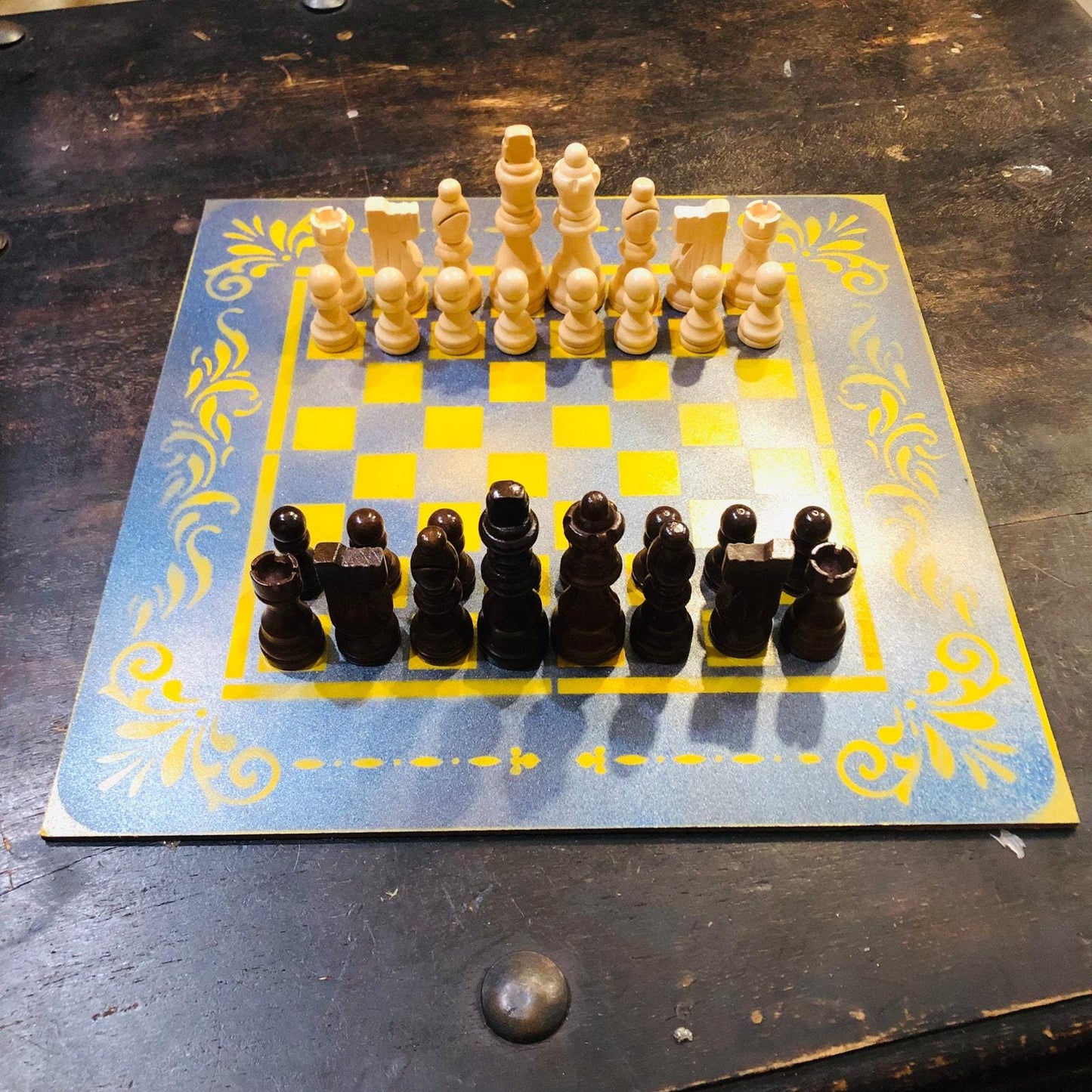 Chess Set - Metallic Blue & Yellow