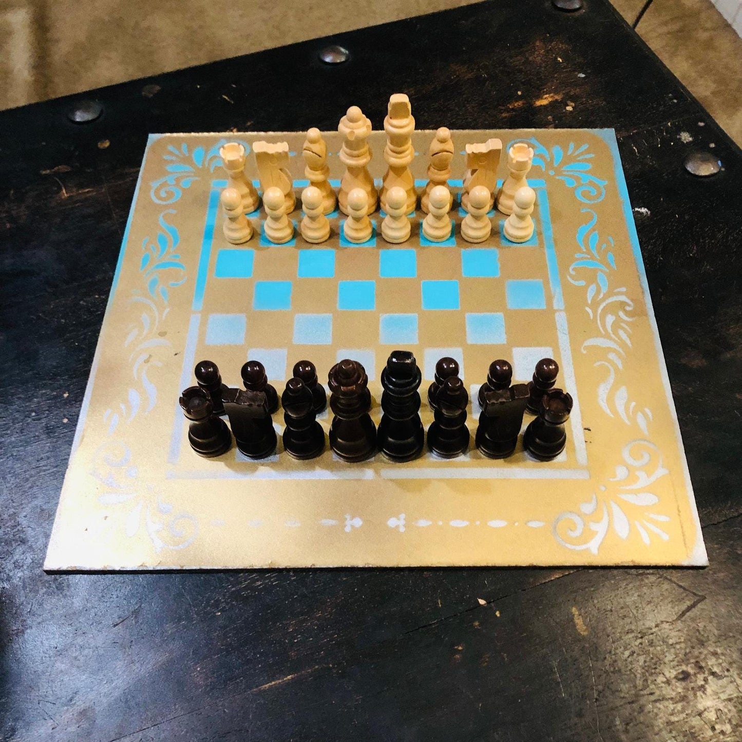 Chess Set - Blue White & Gold