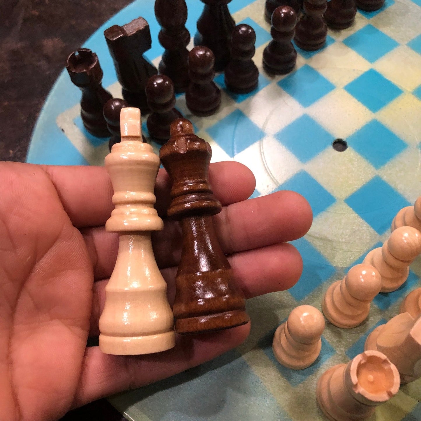 Vinyl Chess Set - Cream Blue