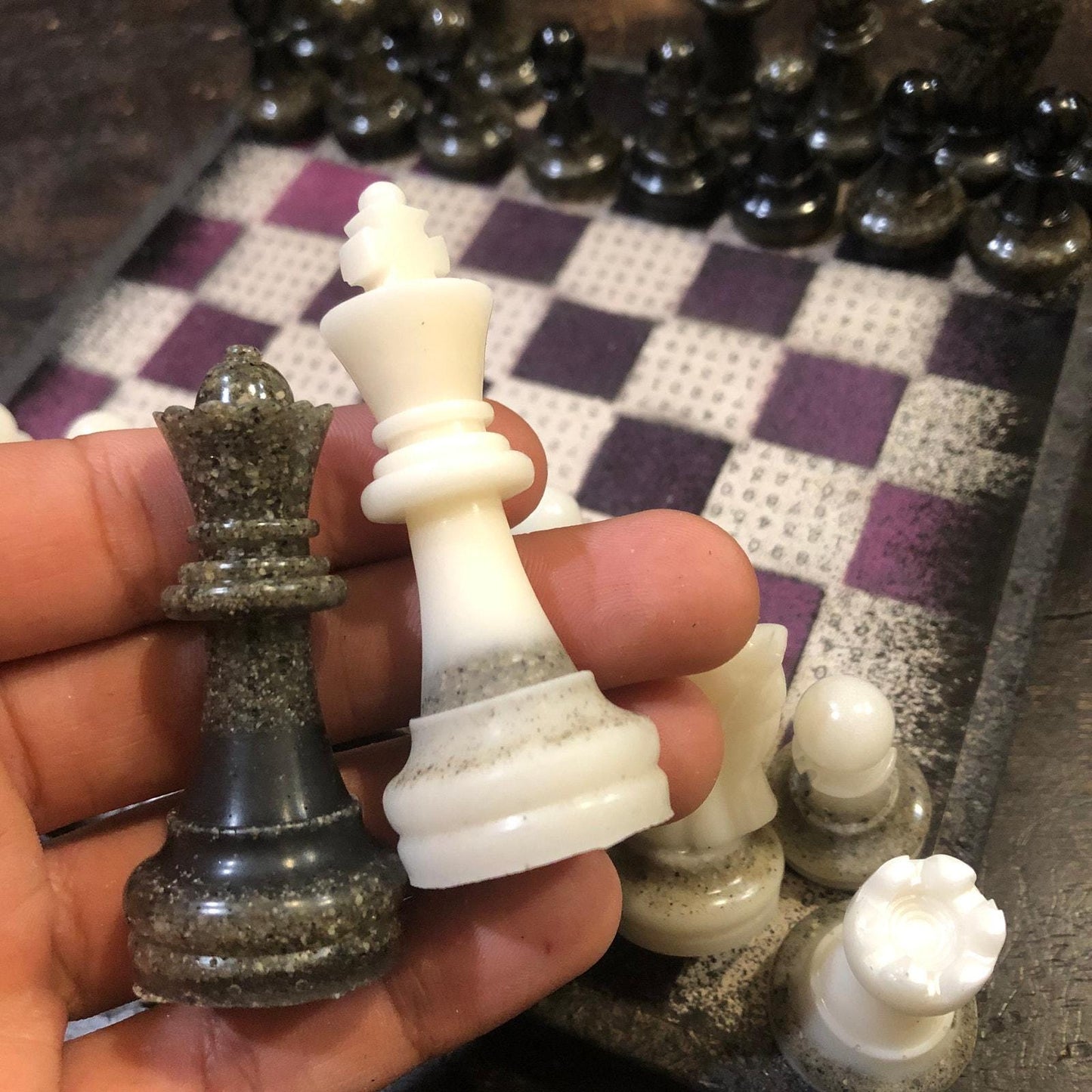 Scrapbook Chess Set - Purple Numbers (Resin Pieces)