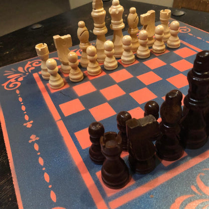 Chess Set - Blue & Peach Pink