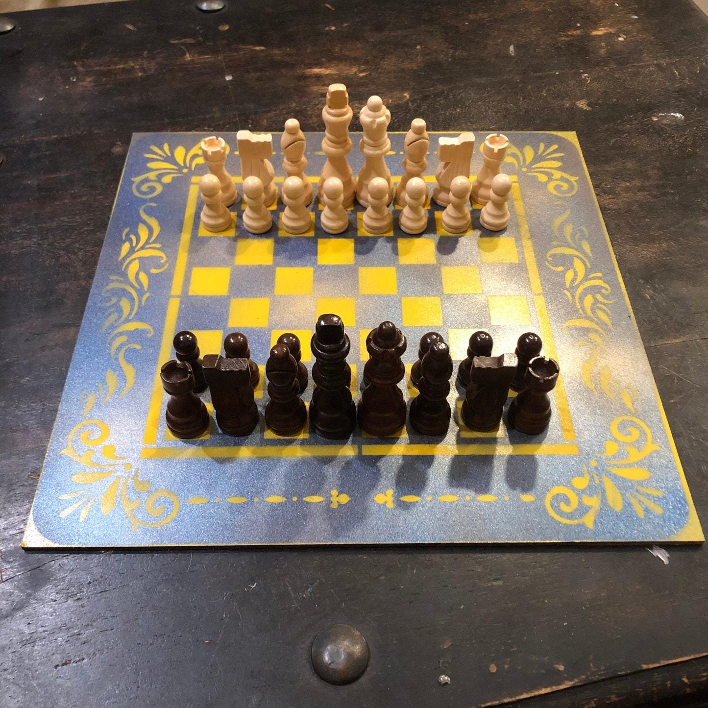 Chess Set - Metallic Blue & Yellow