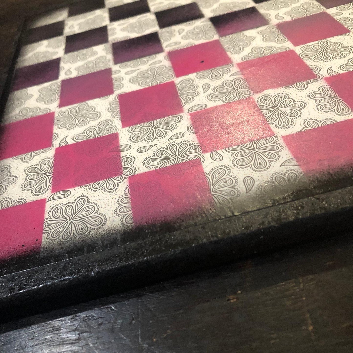 Scrapbook Chess Set - Pink & Black (Resin Pieces)