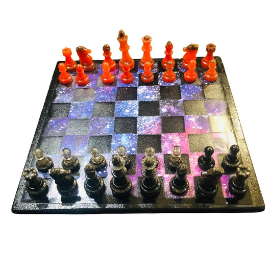 Scrapbook Chess Set - Vibrant Glaxy (Resin Pieces)