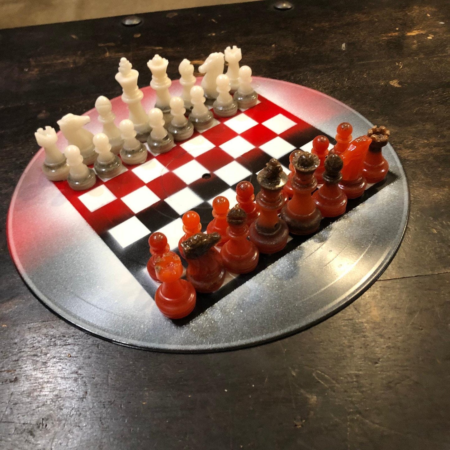 Vinyl Chess Set - Black Red & Black (Resin Pieces)