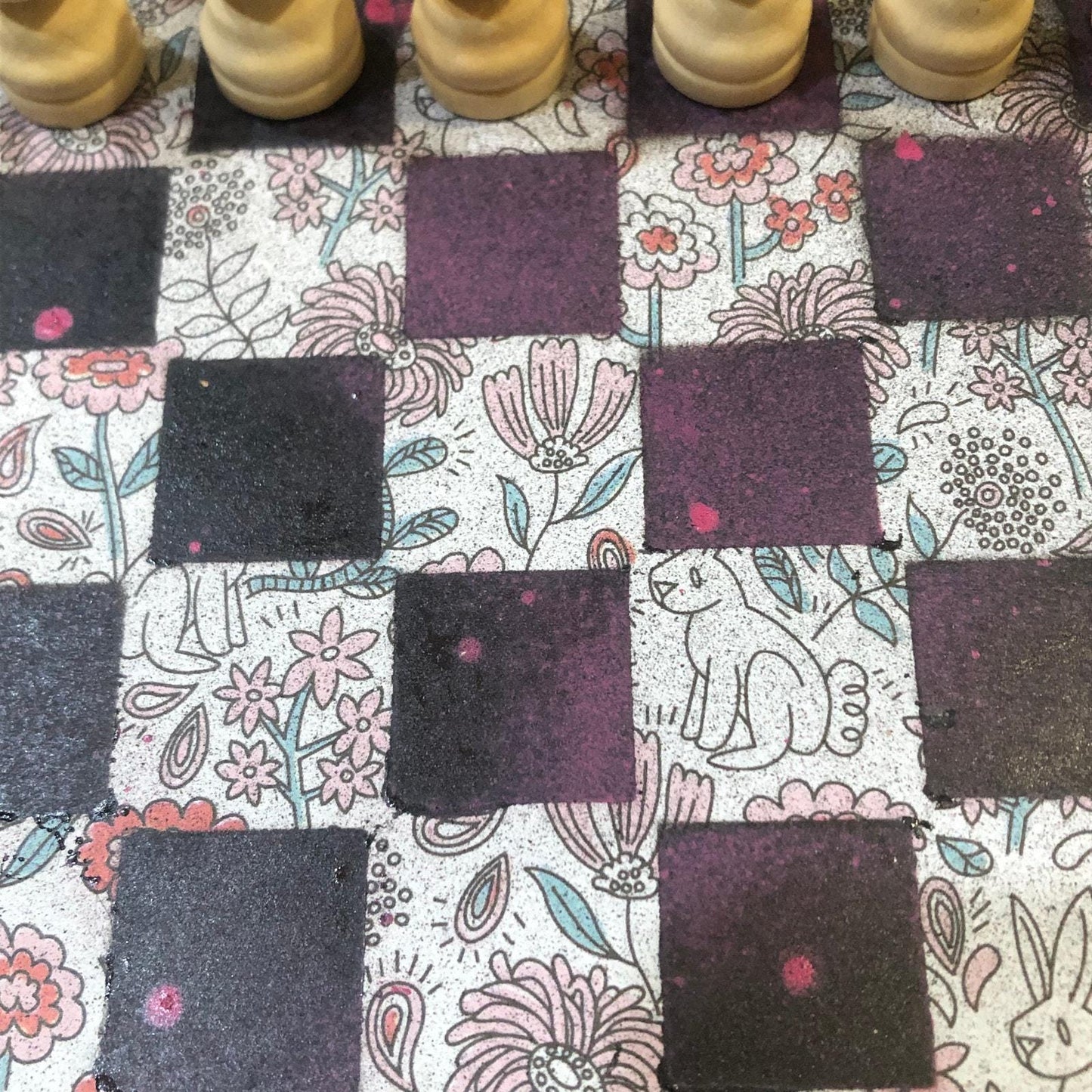 Scrapbook Chess Set - Purple Cartoon Rabbit