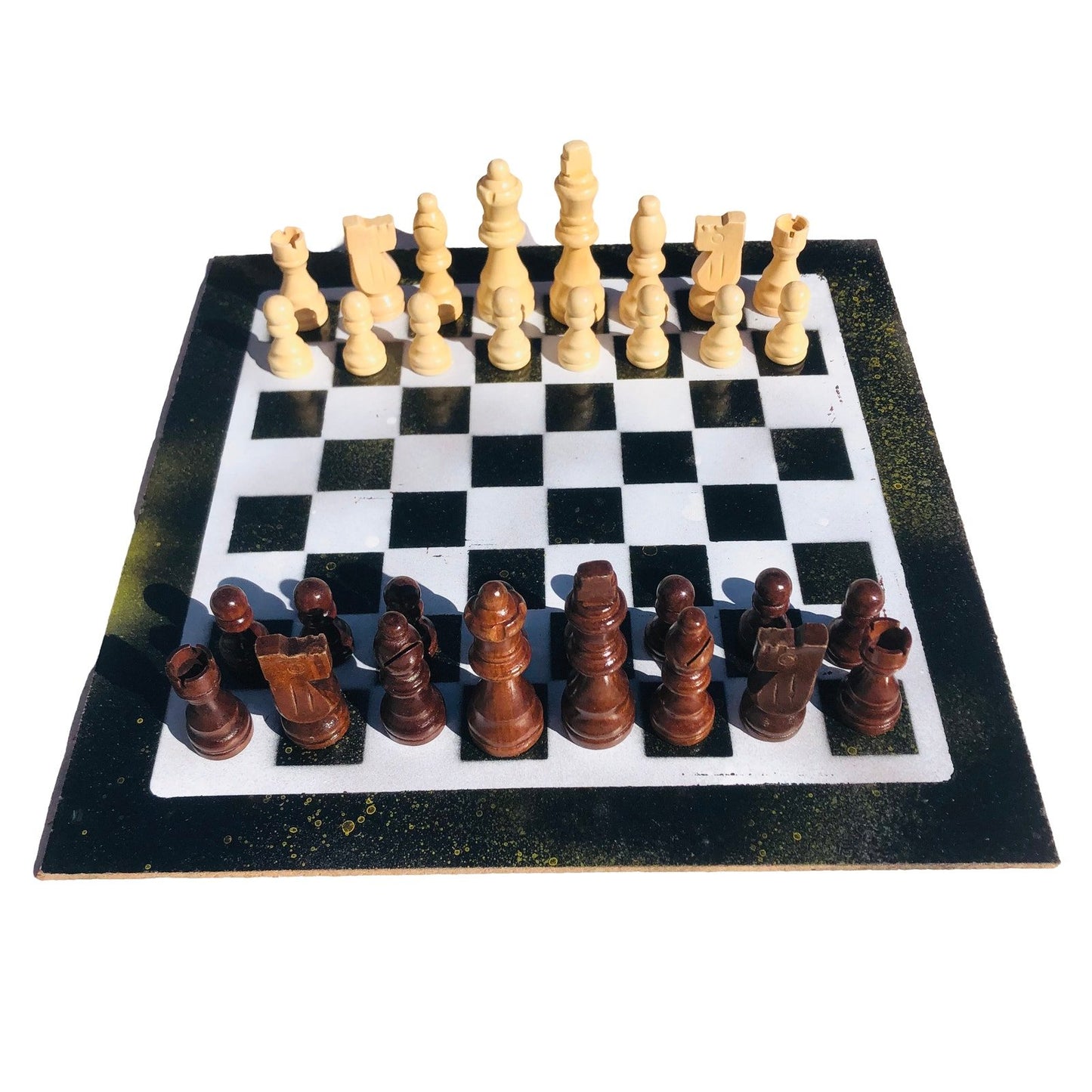 Chess Set - Black & White Mustard Bubbles