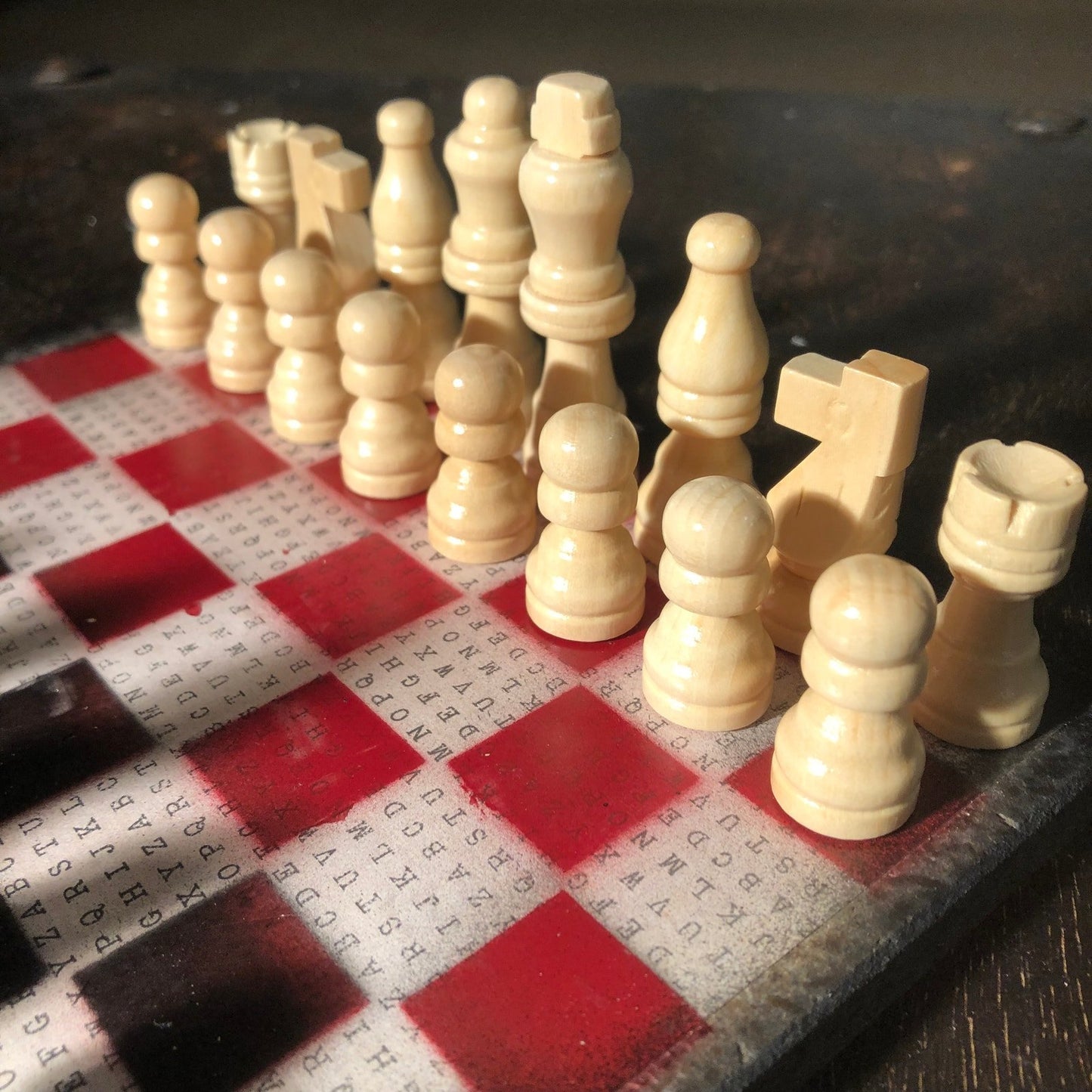 Scrapbook Chess Set - Red & Black Lettered Patterned