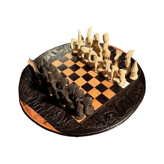 African Wood Carved Chess Board - Ebony Wood