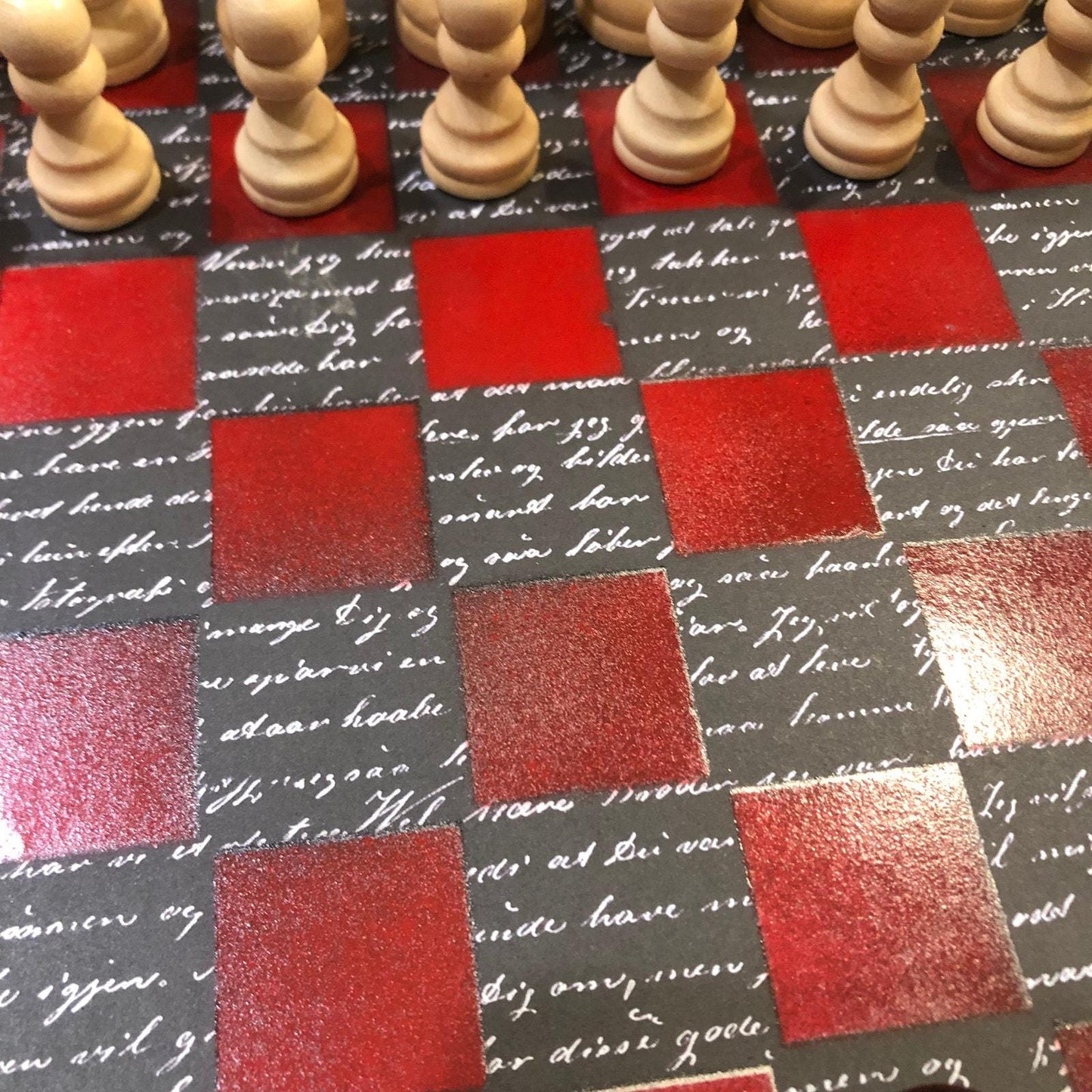 Scrapbook Chess Set - Red & Black Classic Writing Pattern