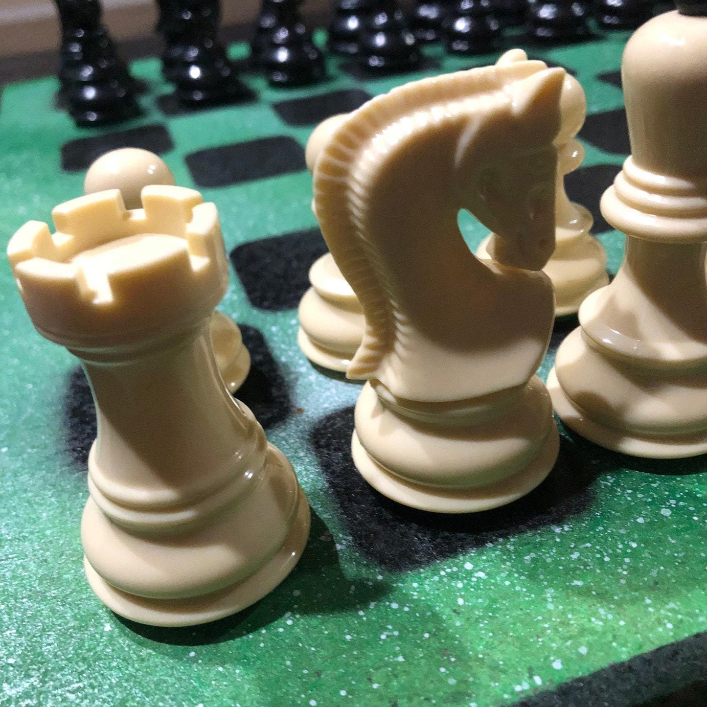 Large Painted Chess Set - Green & Black