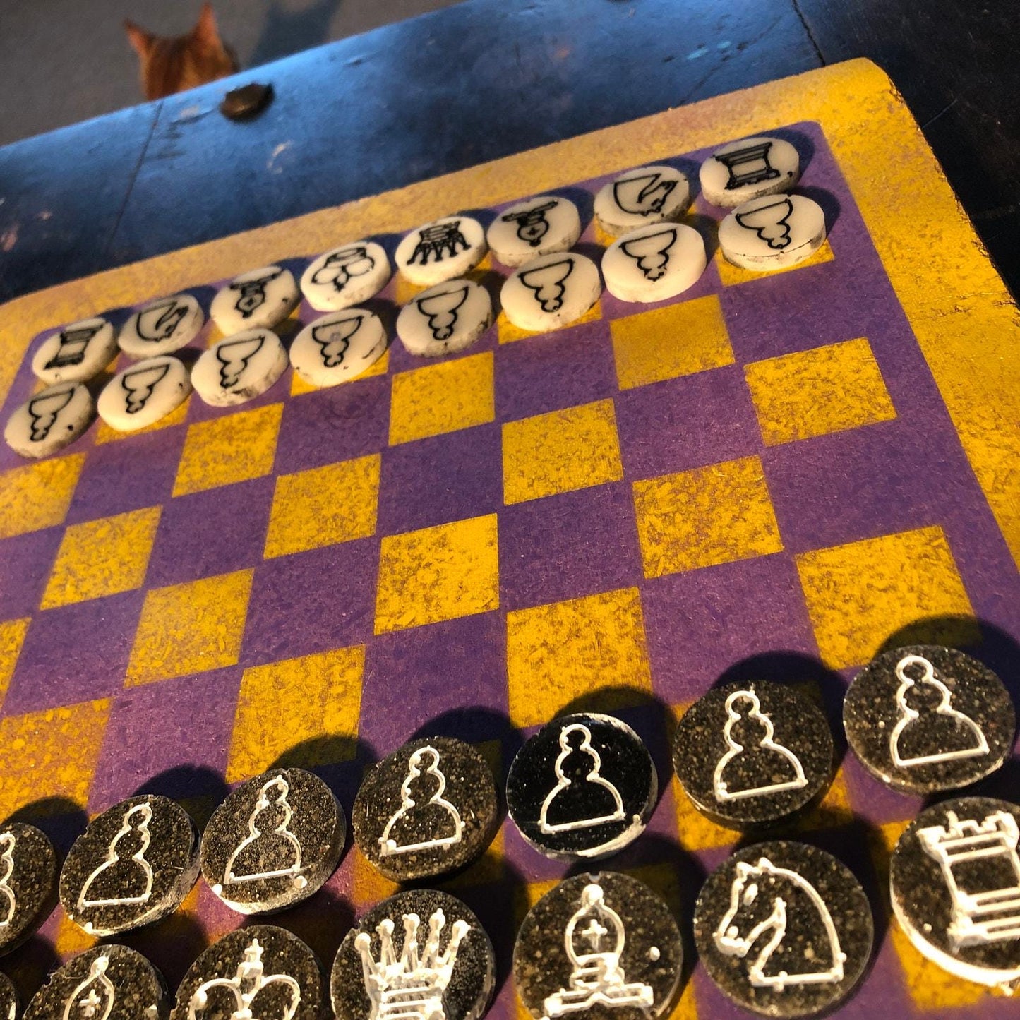 Chess Set - Yellow & Purple (Resin Pieces)