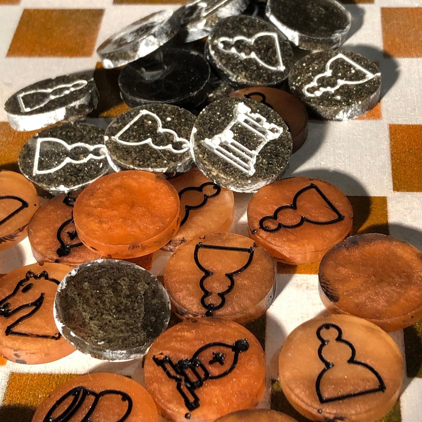 Chess Set - Orange White & Black (Resin Pieces)