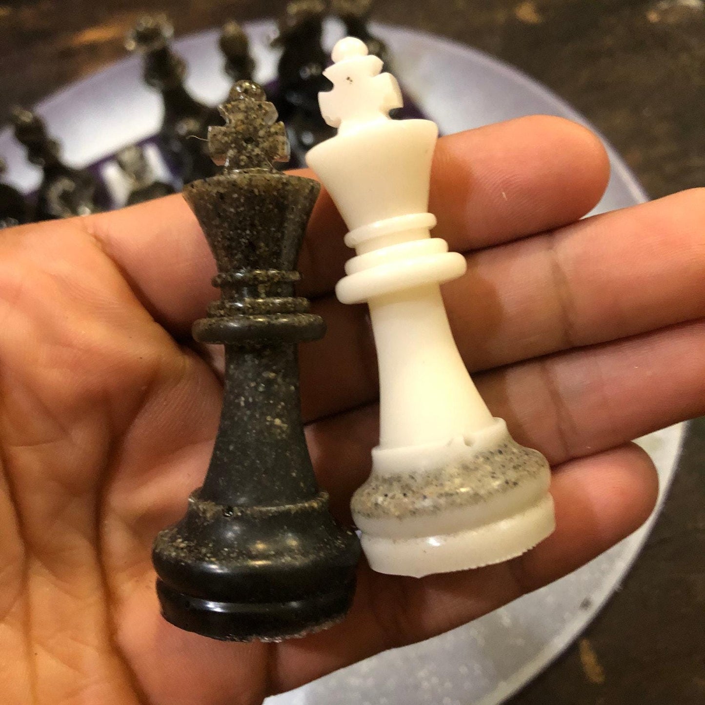 Vinyl Chess Set - Dark Purple & White (Resin Pieces)