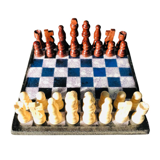 Scrapbook Chess Set - Blue & White