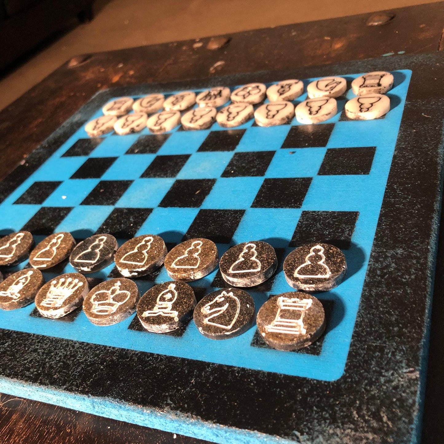 Chess Set - Blue & Black (Resin Pieces)