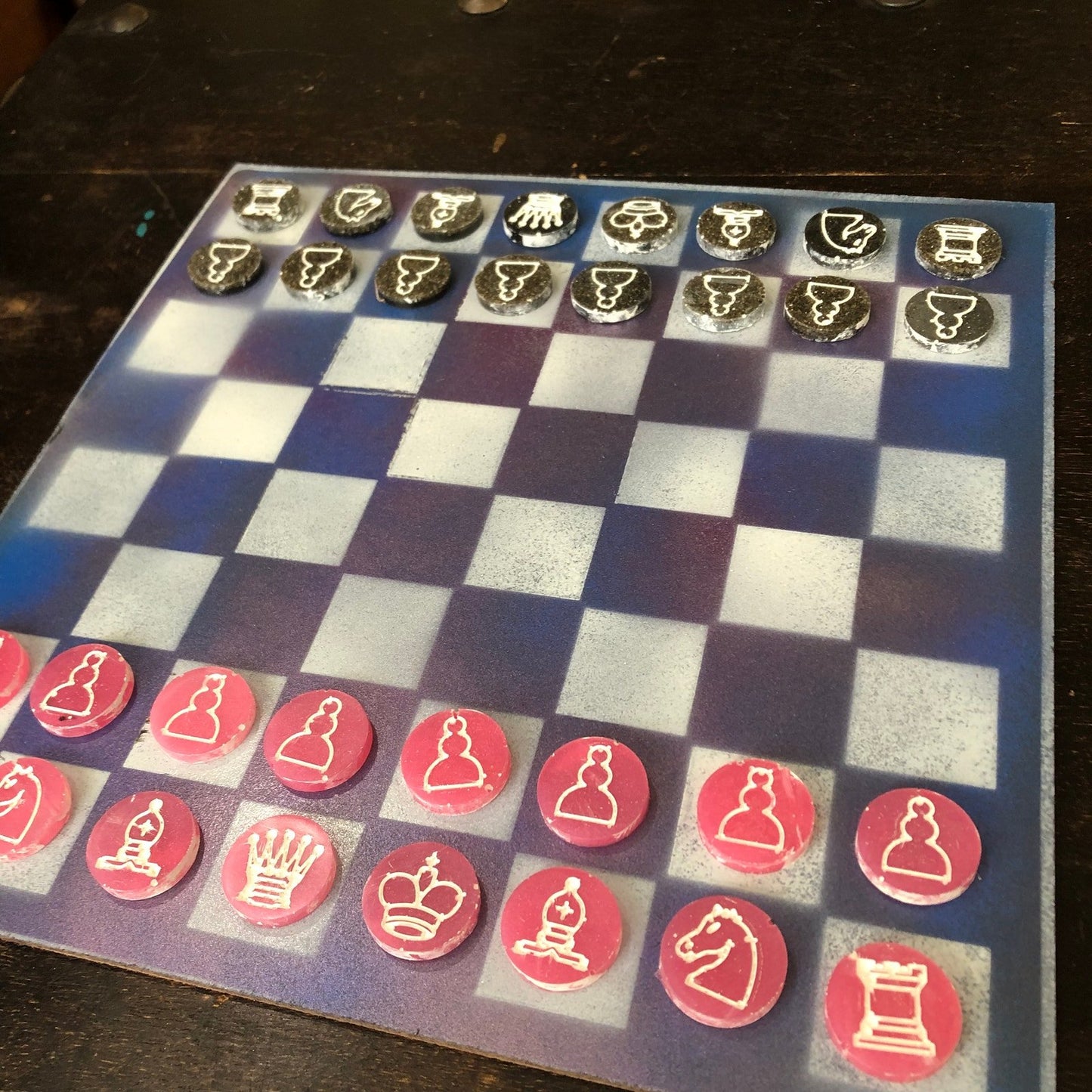 Painted Chess Set - Blue Pink Slushy (Resin Pieces)