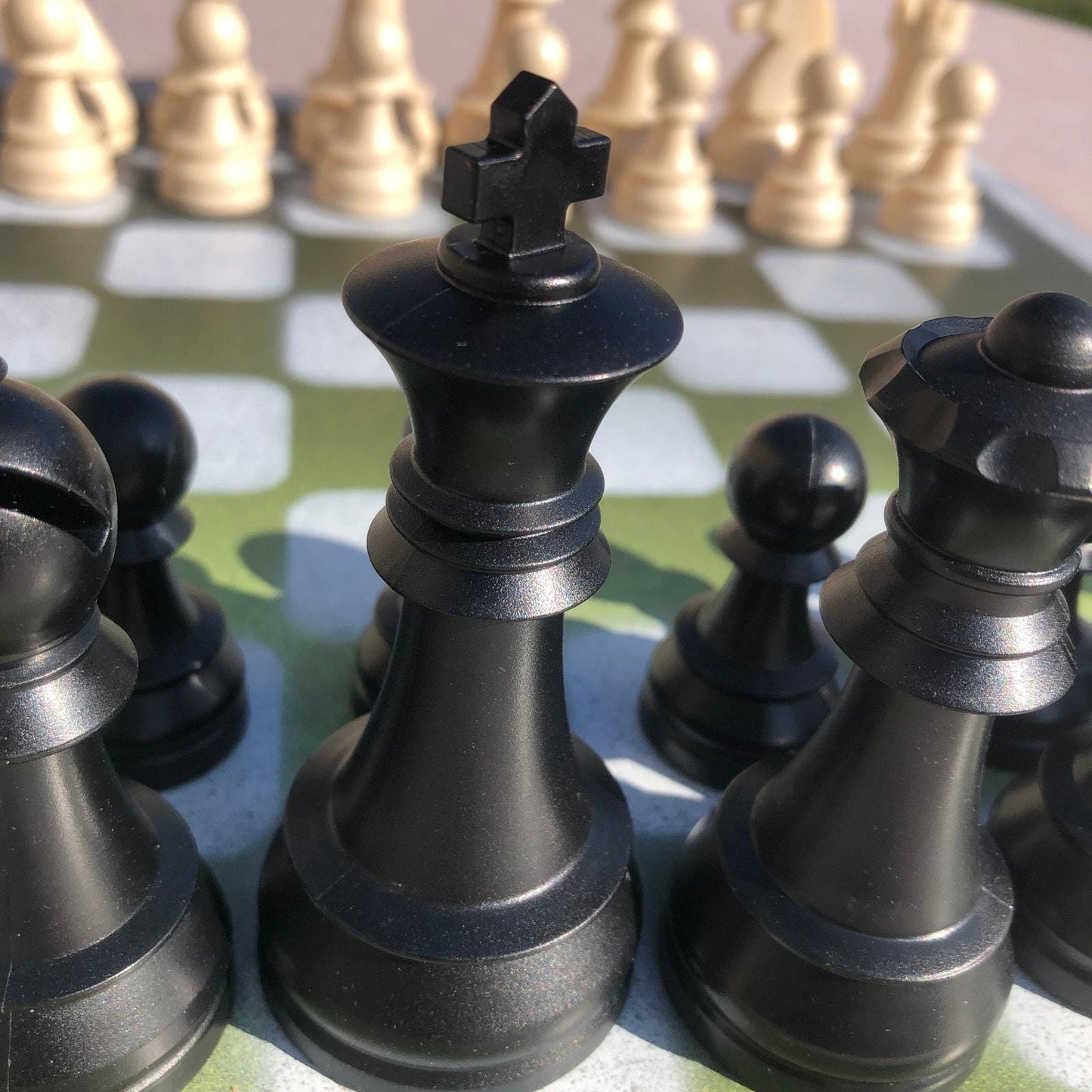 Large Chess Set - Green/Yellow & Black