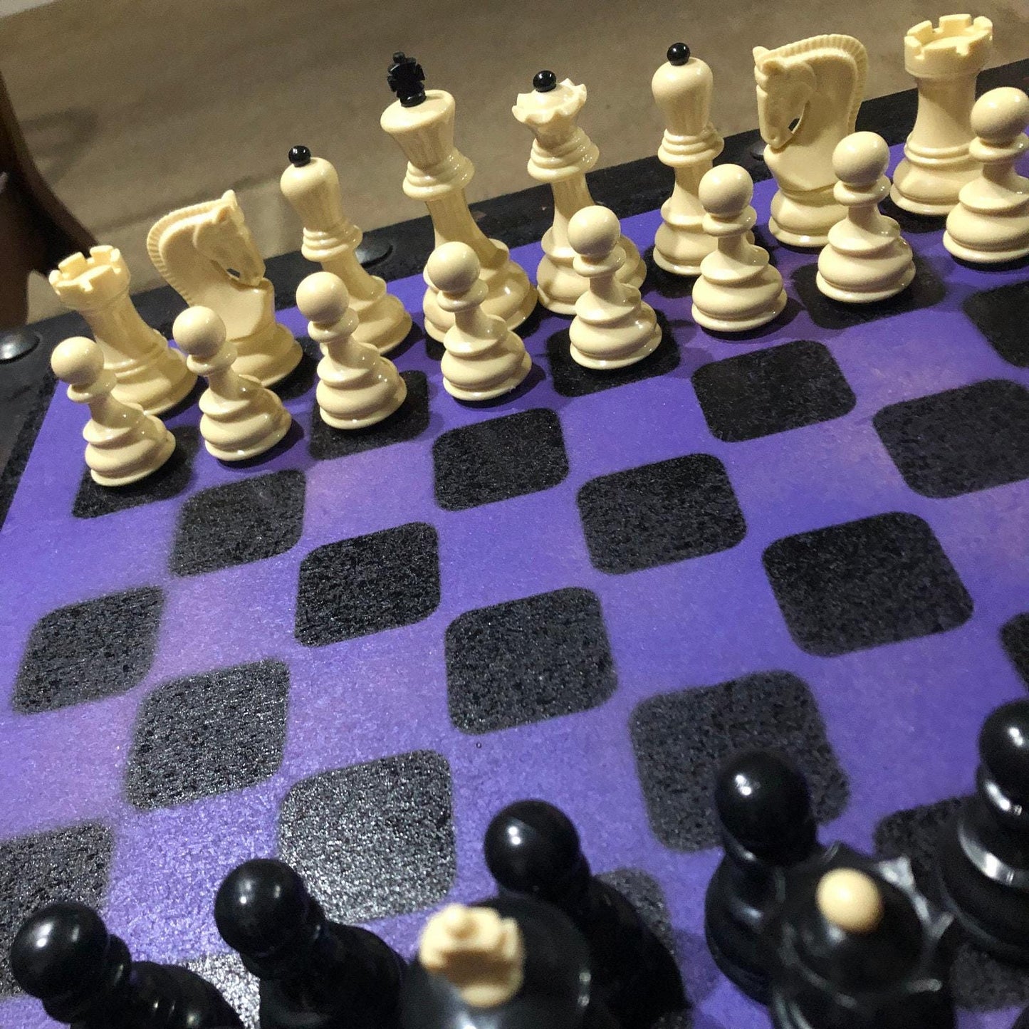 Large Painted Chess Set - Midnight Purple