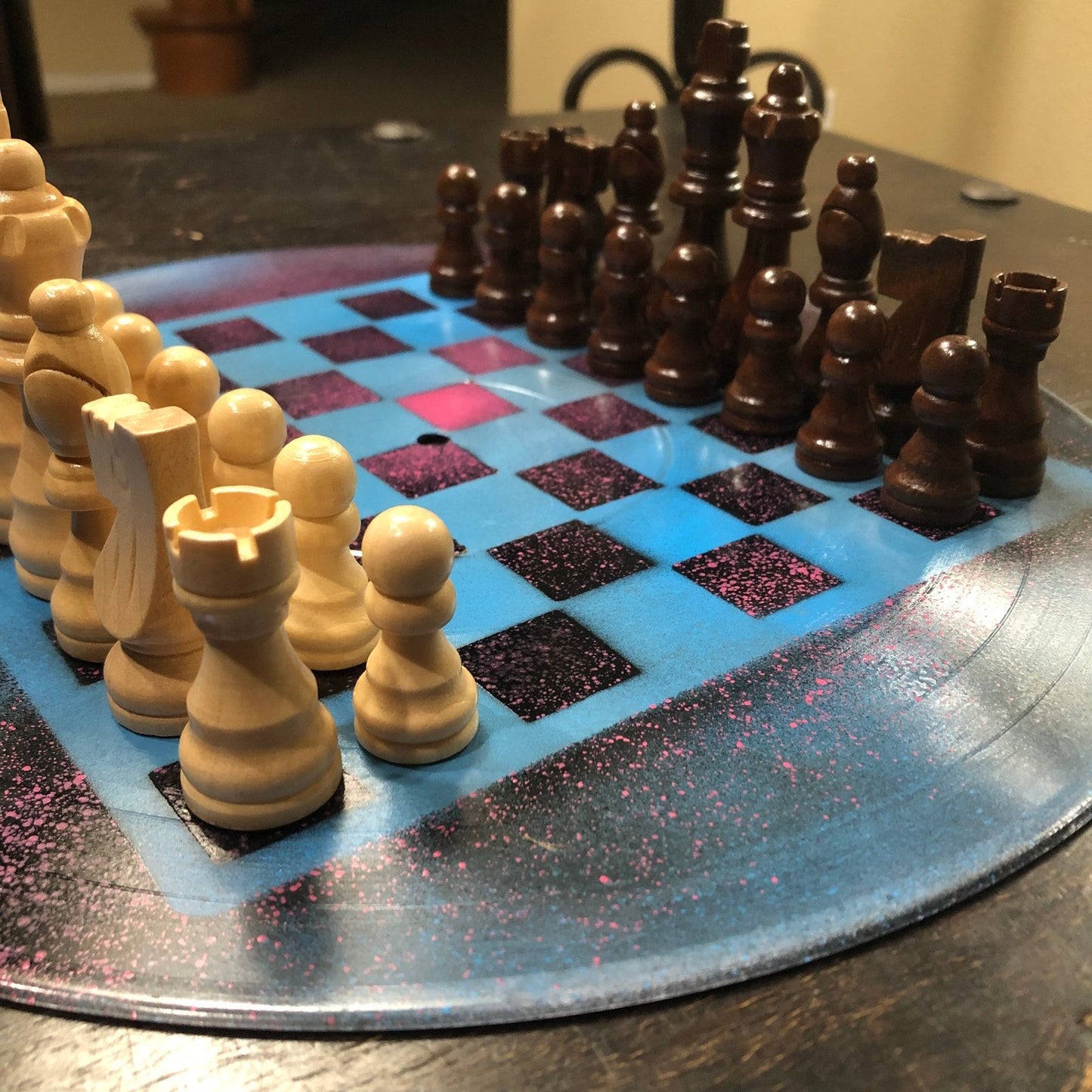 Vinyl Chess Set - Pink Blue Splash