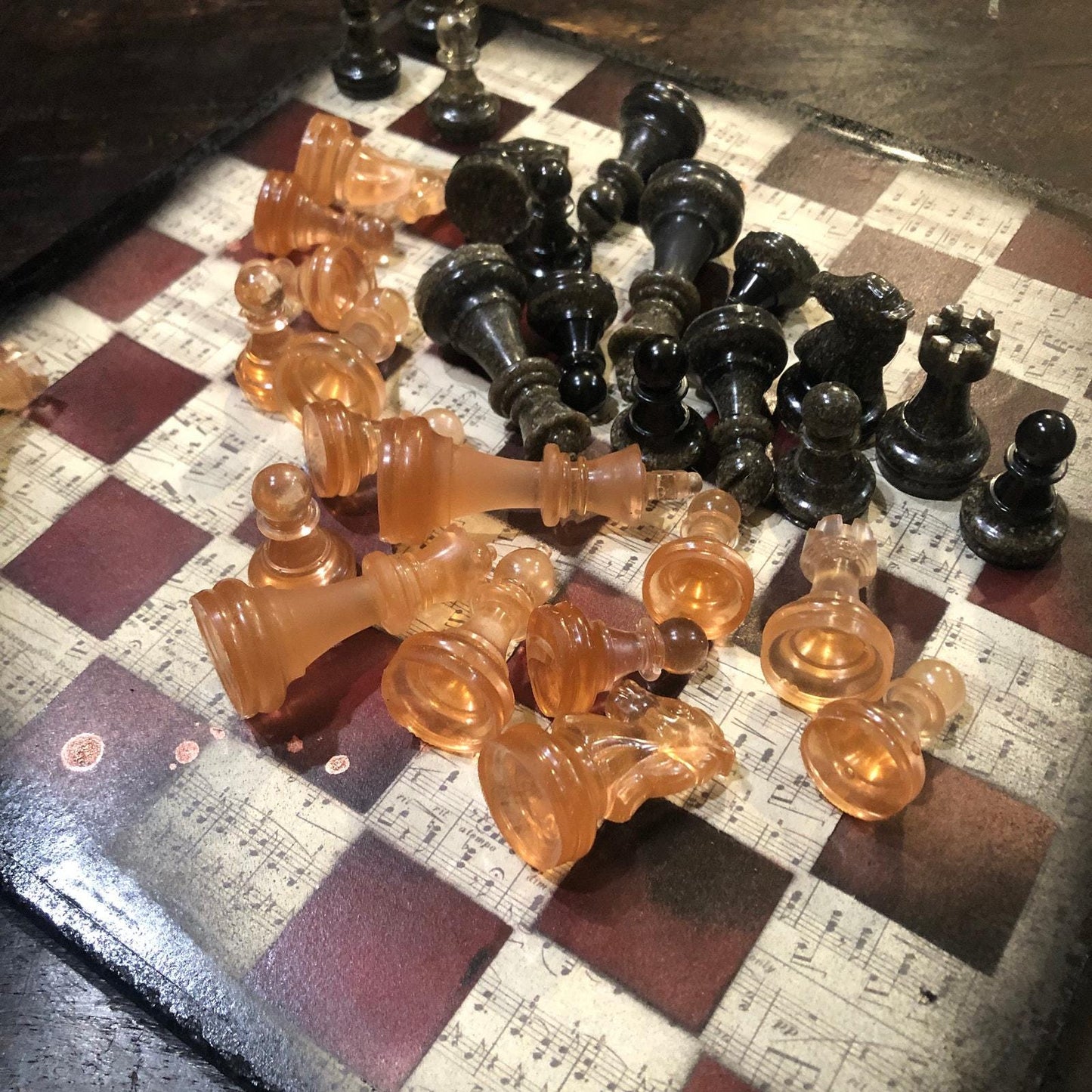 Scrapbook Chess Set - Vintage Music Edition (Resin Pieces)