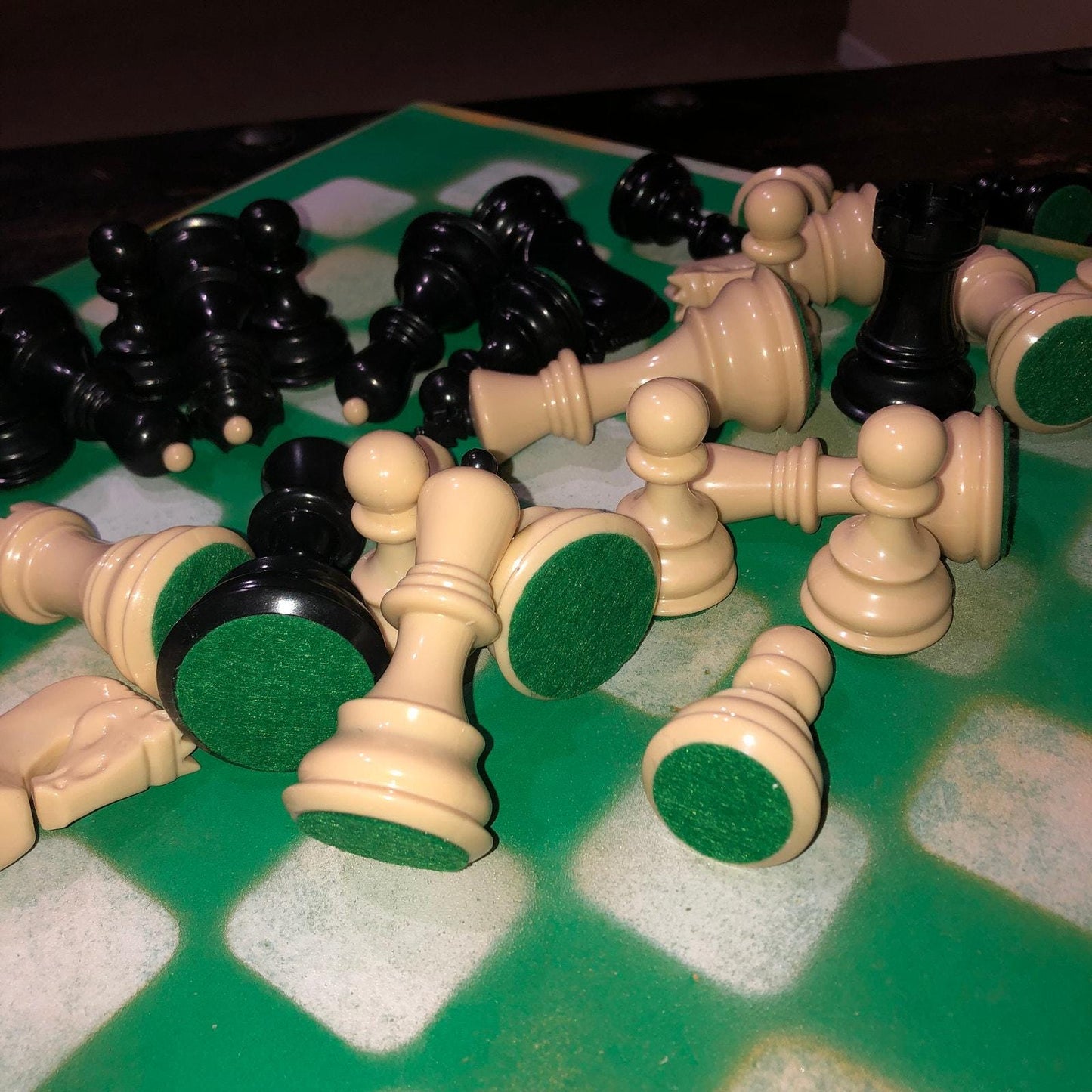 Large Painted Chess Set - Green & White