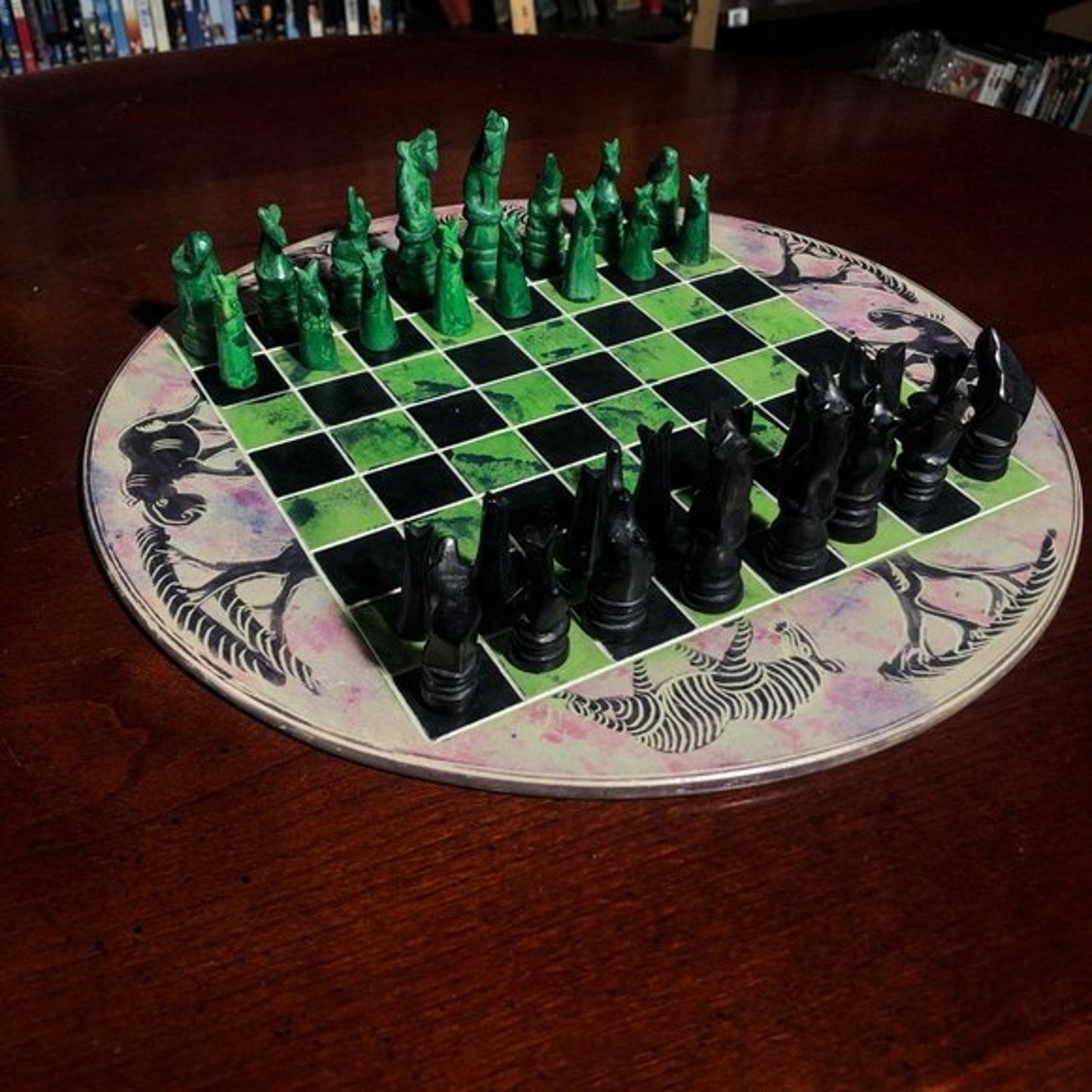 African Vintage Chess Set - Chill Green Chess Board