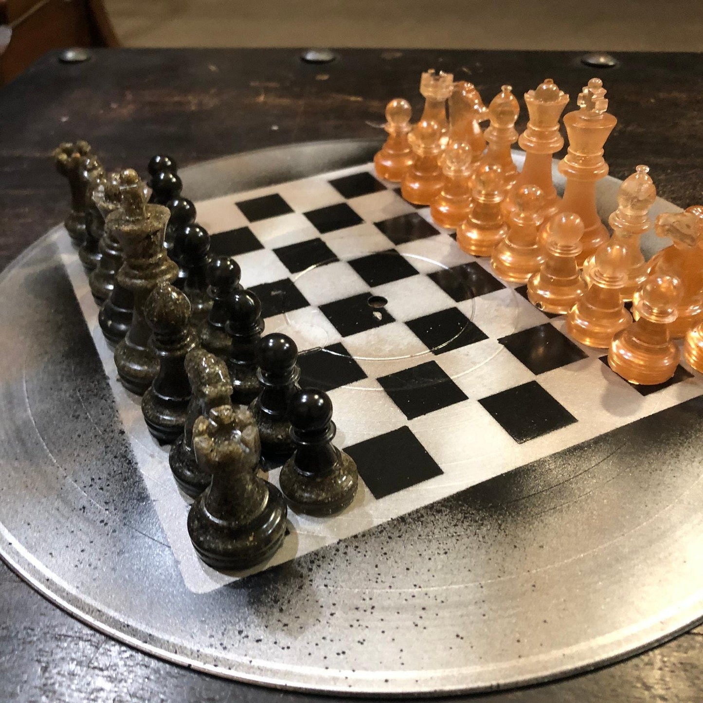 Vinyl Chess Set - Amber & Black (Resin Pieces)