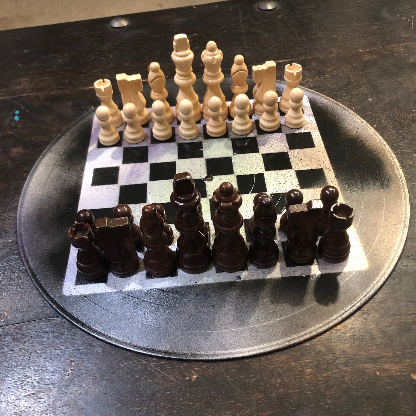 Vinyl Chess Set - Spotted Chrome & Black