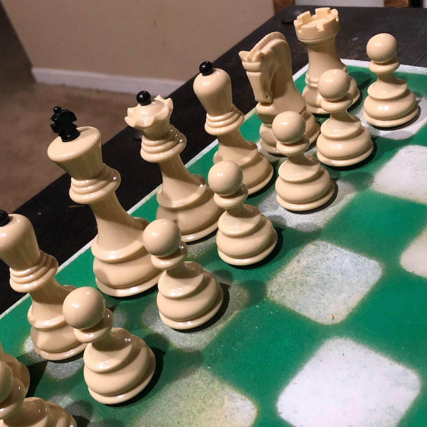 Large Painted Chess Set - Green & White