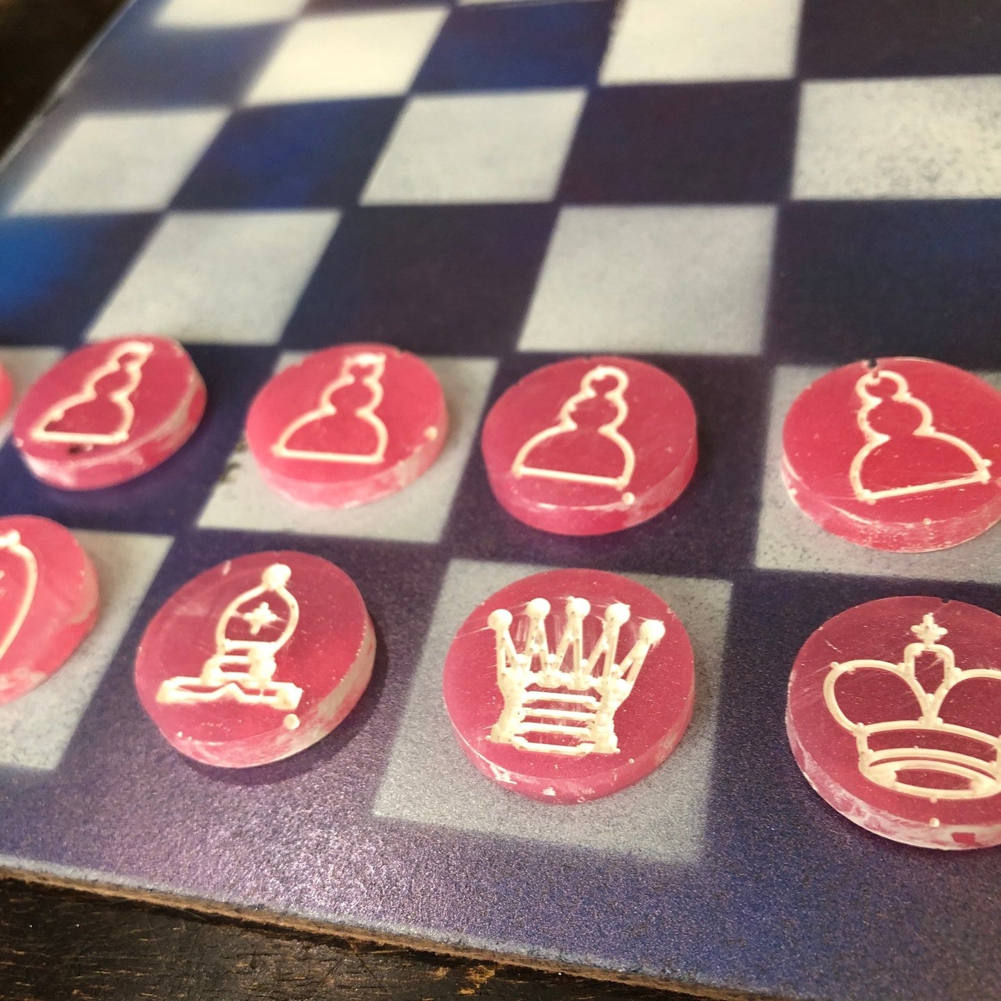 Painted Chess Set - Blue Pink Slushy (Resin Pieces)