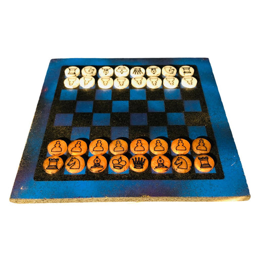 Chess Set - Blue Black & Orange (Resin Pieces)