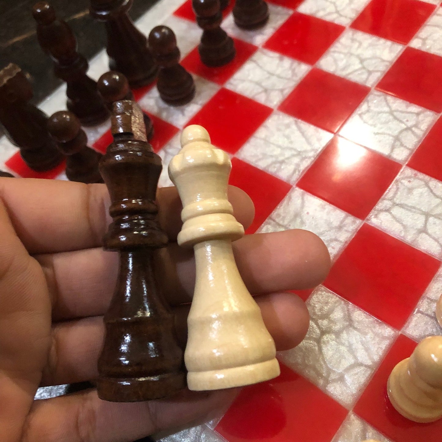 Resin Chess Set - Castle Red (Wood Pieces)