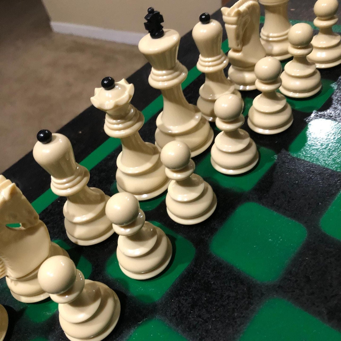 Large Painted Chess Set - Green & Black