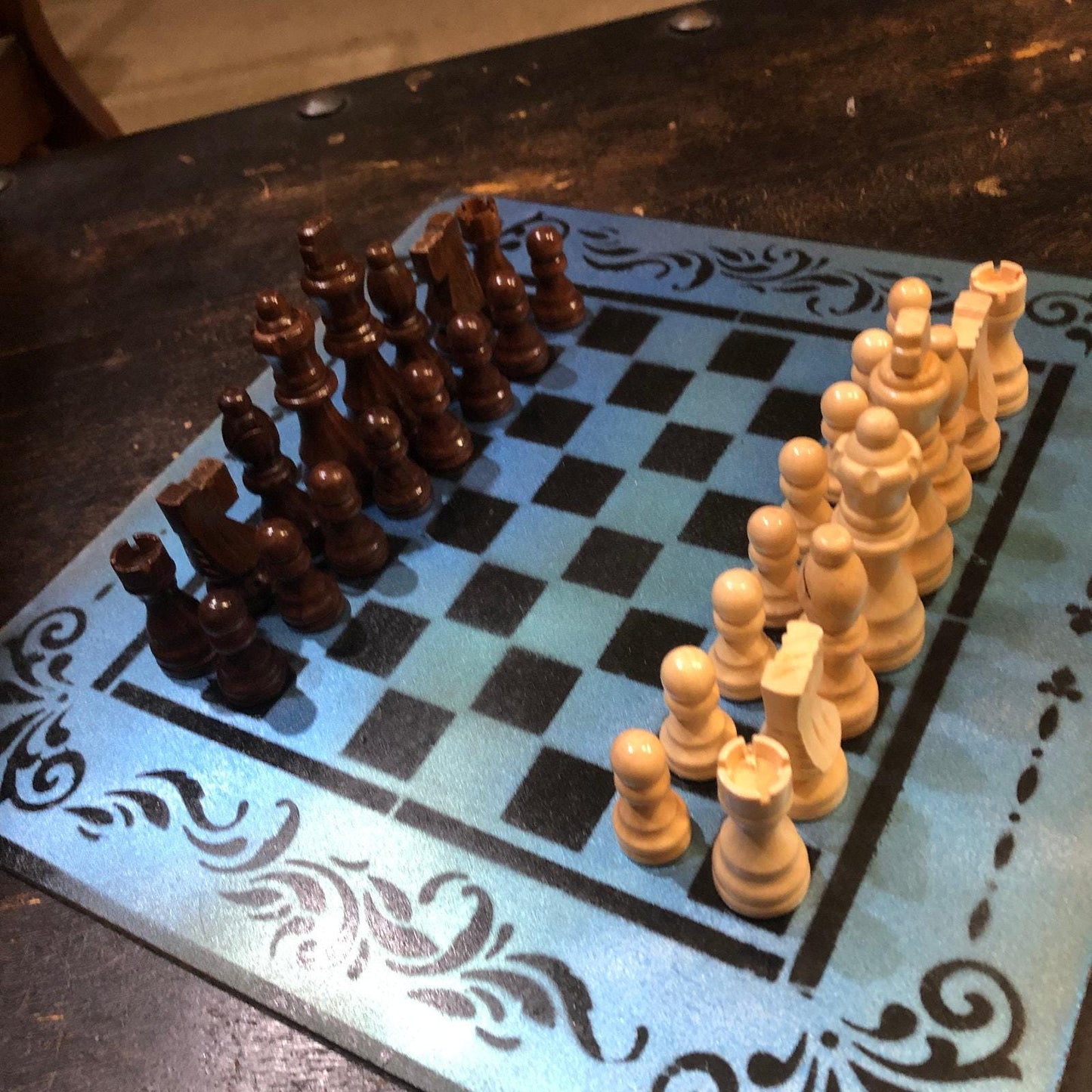 Chess Set - Metallic Blue & Black