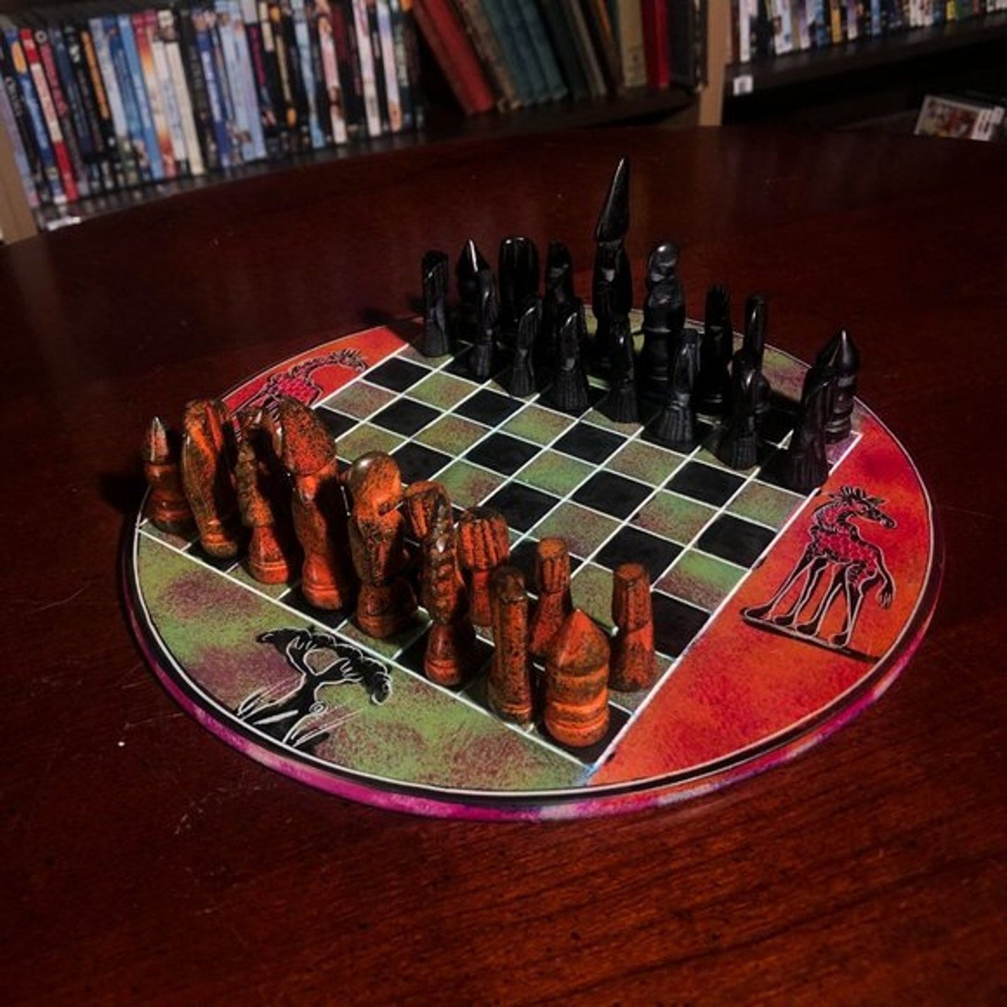 African Vintage Chess Set - Green/Orange Chess Board