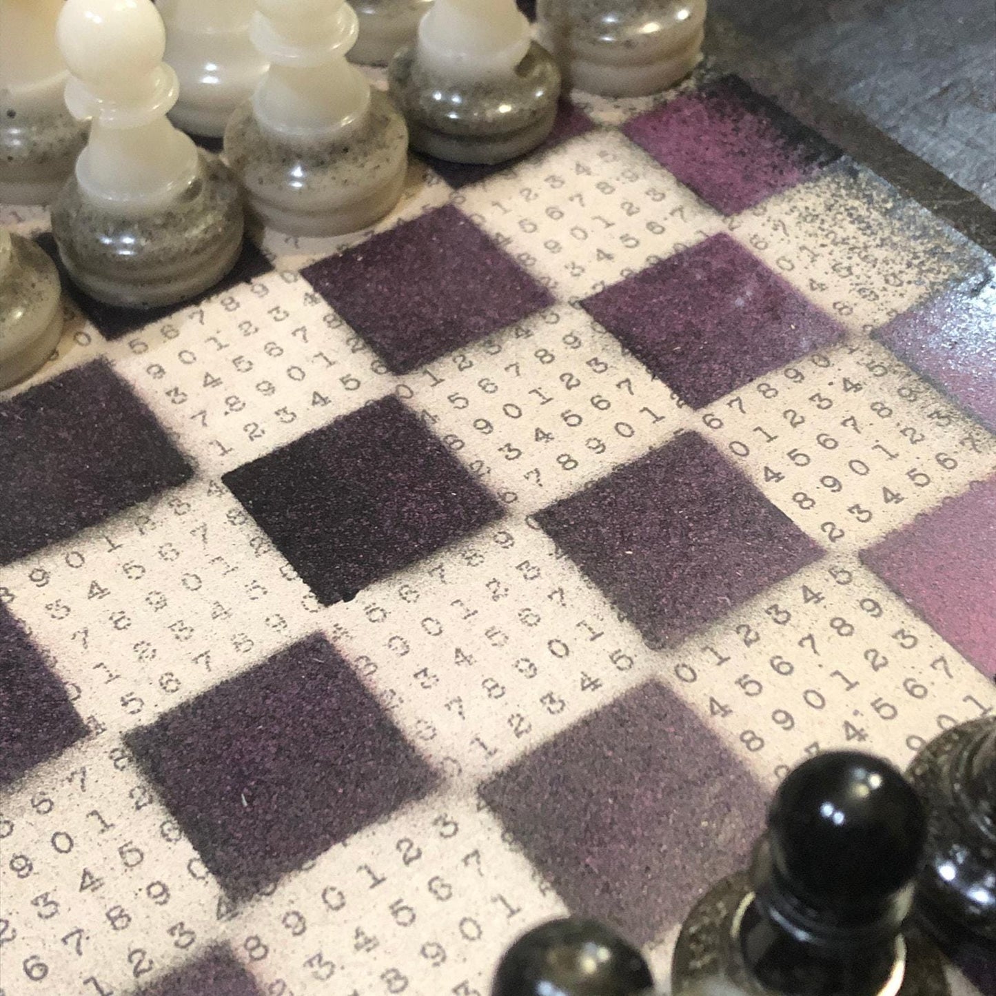 Scrapbook Chess Set - Purple Numbers (Resin Pieces)