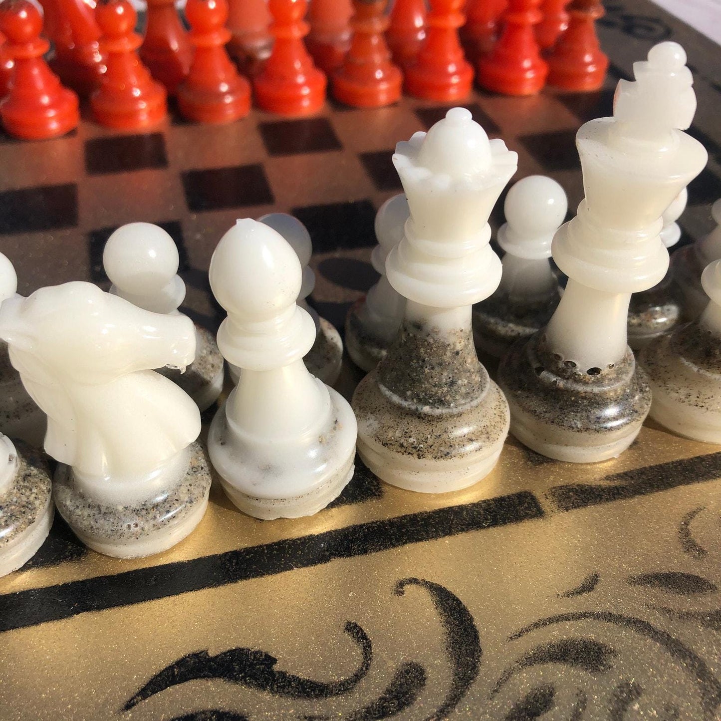 Chess Set - Gold Opal Red