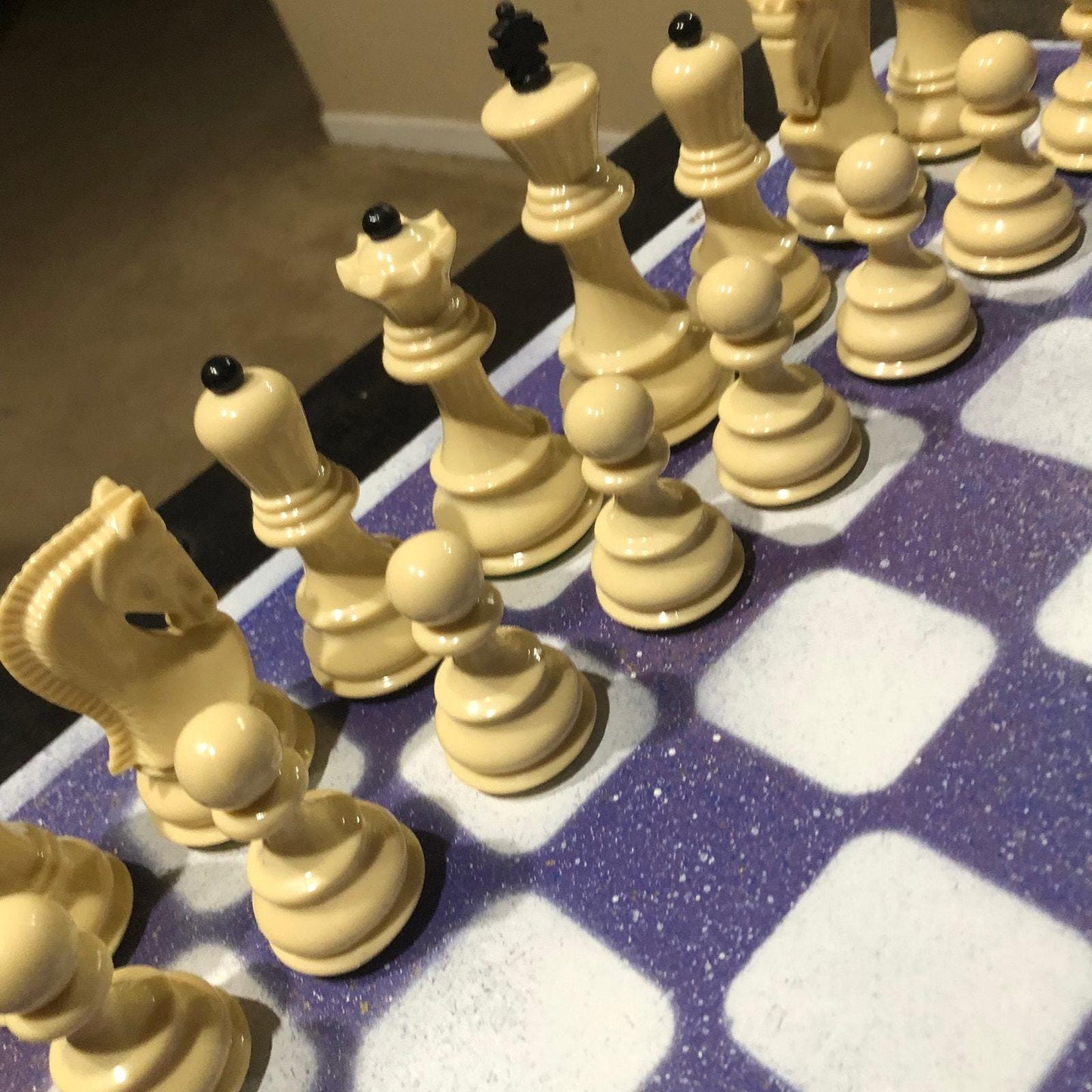 Large Painted Chess Set - Purple & White