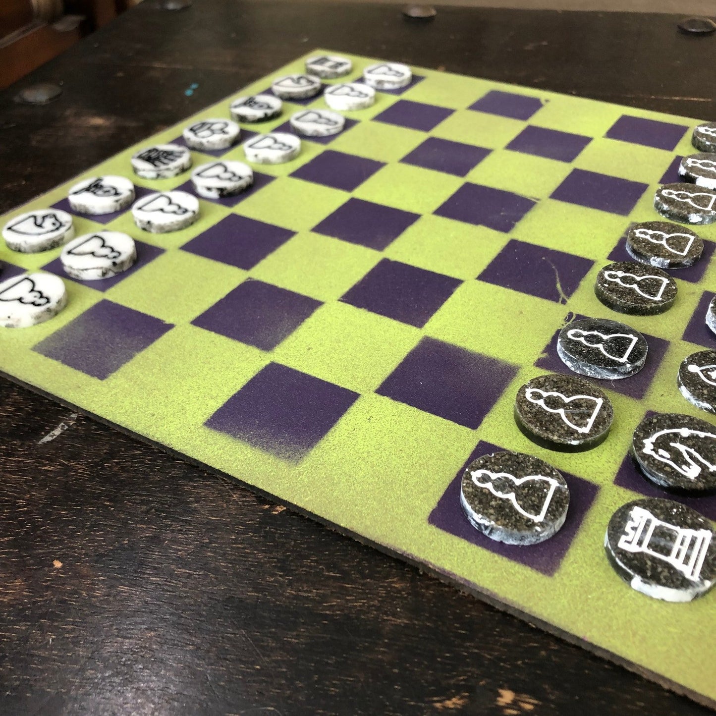 Painted Chess Set - Lime Green Purple