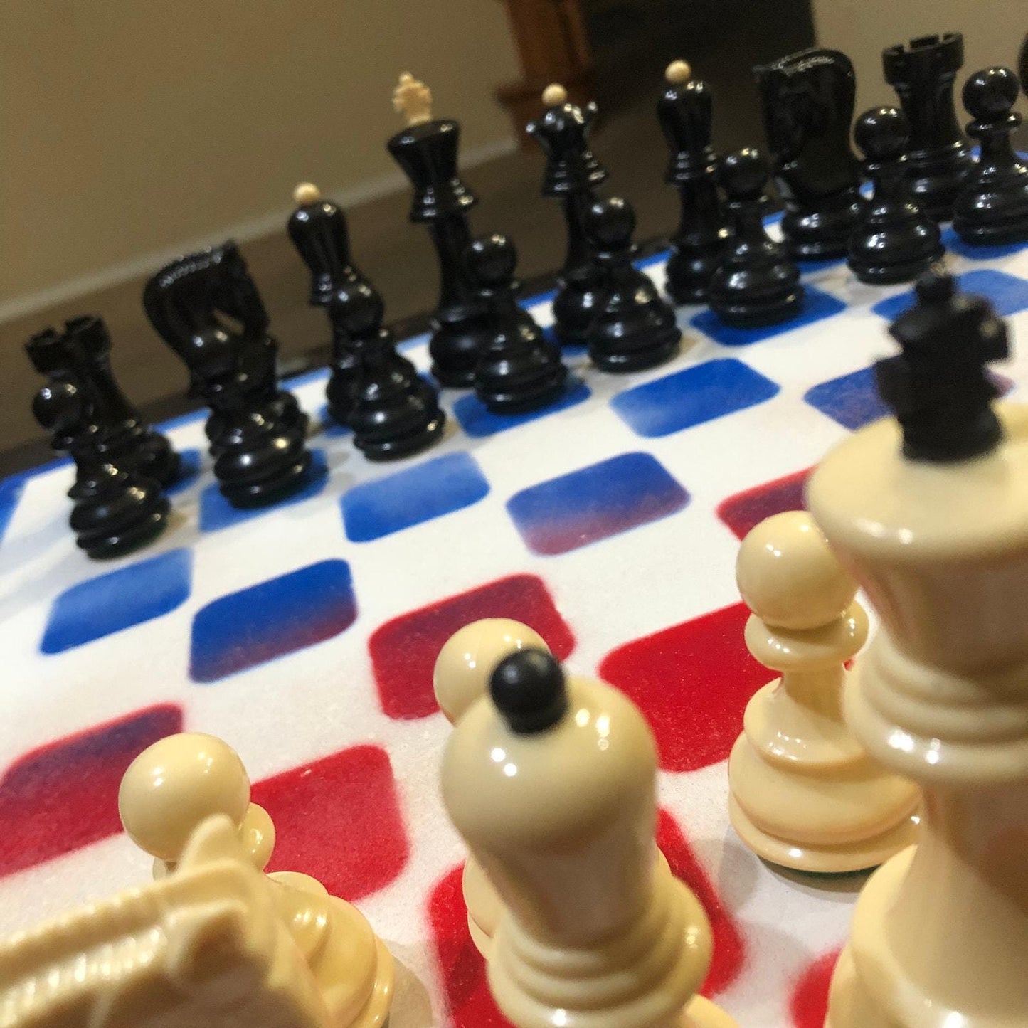 Large Chess Set - Red Blue & White