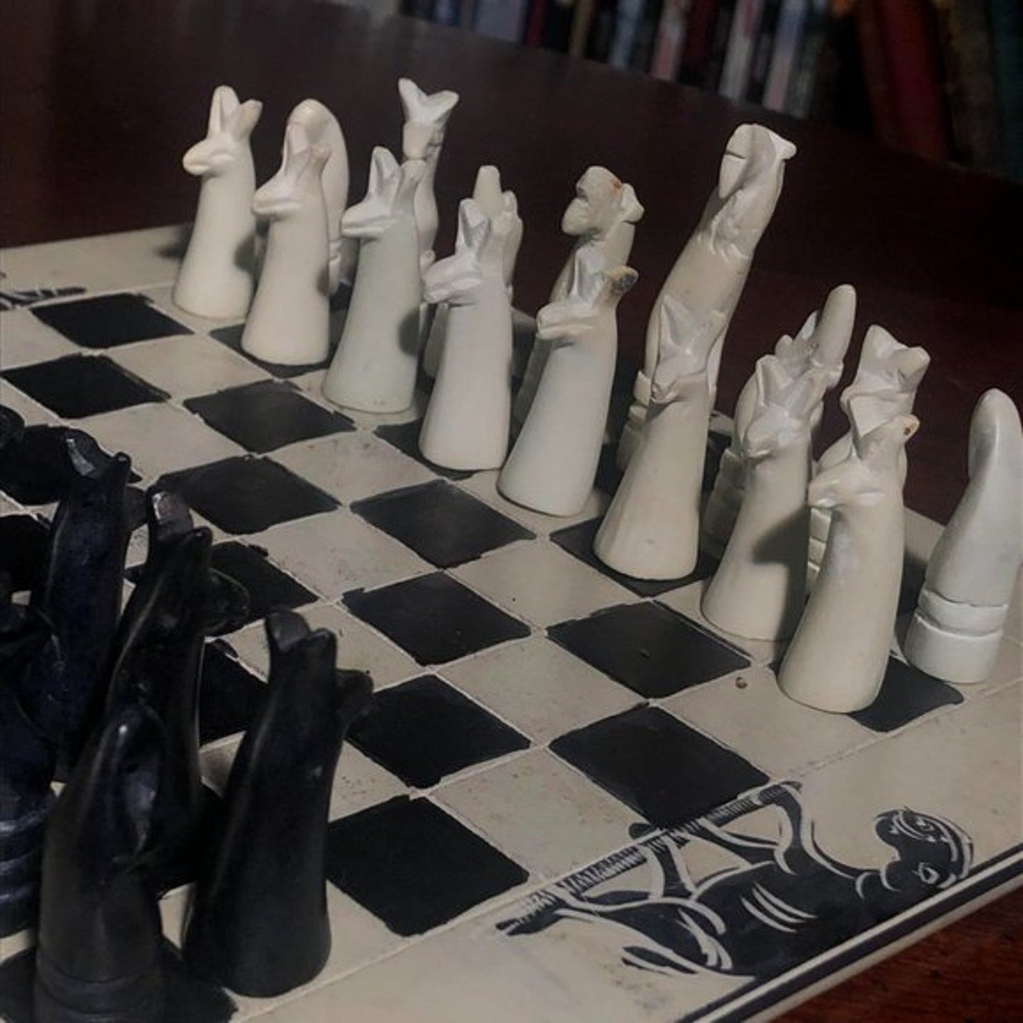 African Vintage Chess Set - White Squared Chess Board