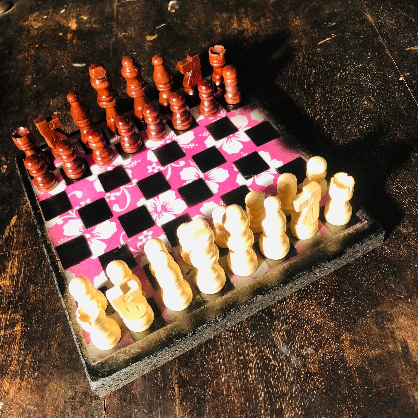 Scrapbook Chess Set - Pink & White Flower