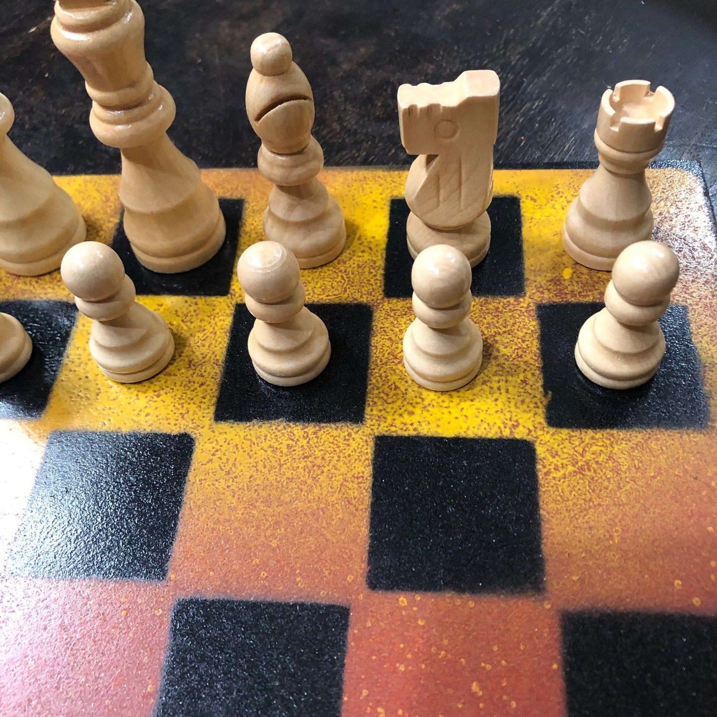 Painted Chess Set -  Red & Yellow Mix